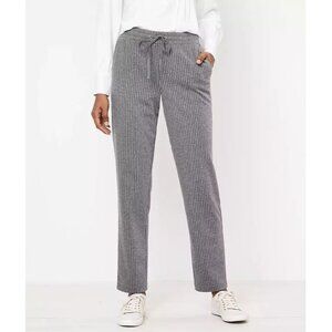 LOFT Tapered Knit Pull On Drawstring Pants Gray White Stripe Soft Wash Womens XL
